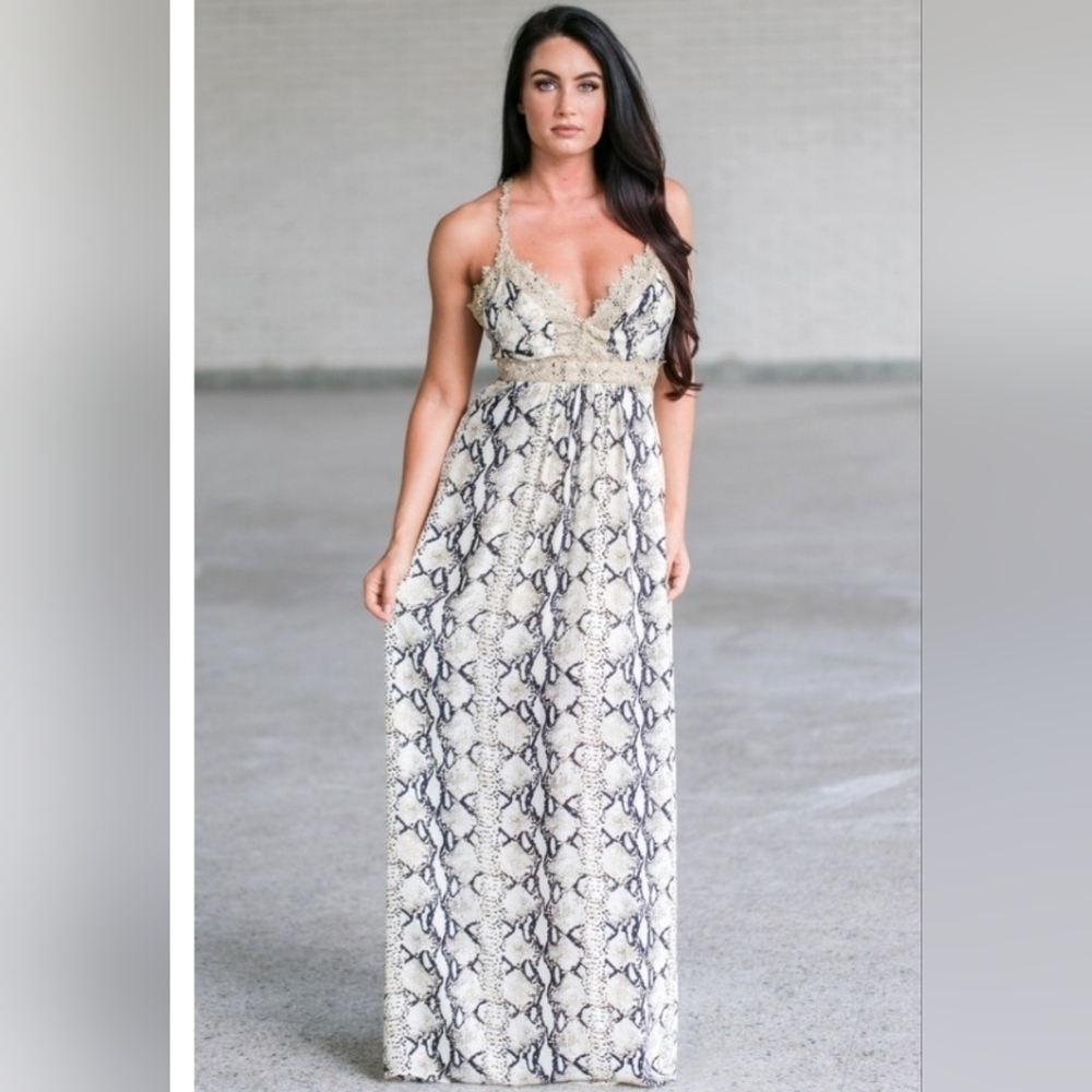 Ark & Co. Snake-Print Maxi Dress Size M Met Gala Evening Animal Print Metallic